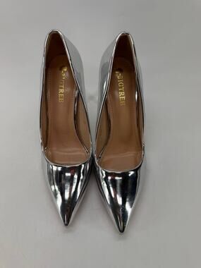 BIGTREE Women’s EU 39 Silver Metallic Pointed Toe Clear Stiletto Pumps
